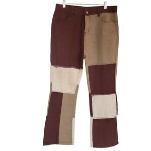 Patch work boot cut jeans Size 34 raw hem tan